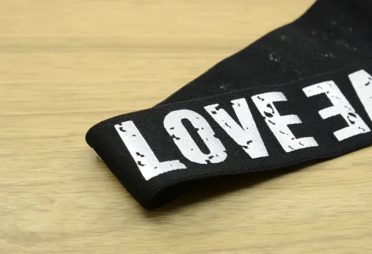 11/4 inch 30 mm Wide Printed Love Letters Black Plush Comfortable Elastic -1 Yard