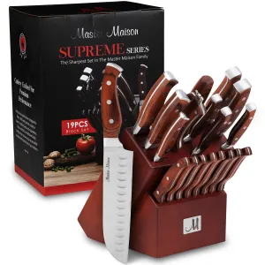 19-Piece Kitchen Knives Set With Block - German Forged Stainless Steel