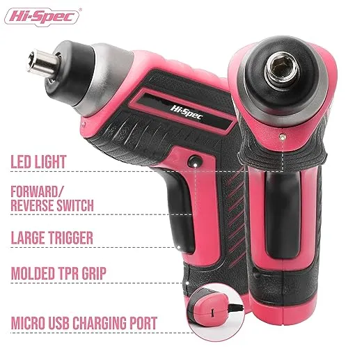 35pc Pink 3.6V USB Electric Screwdriver and Home DIY Tool Kit Set