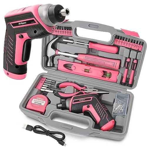 35pc Pink 3.6V USB Electric Screwdriver and Home DIY Tool Kit Set