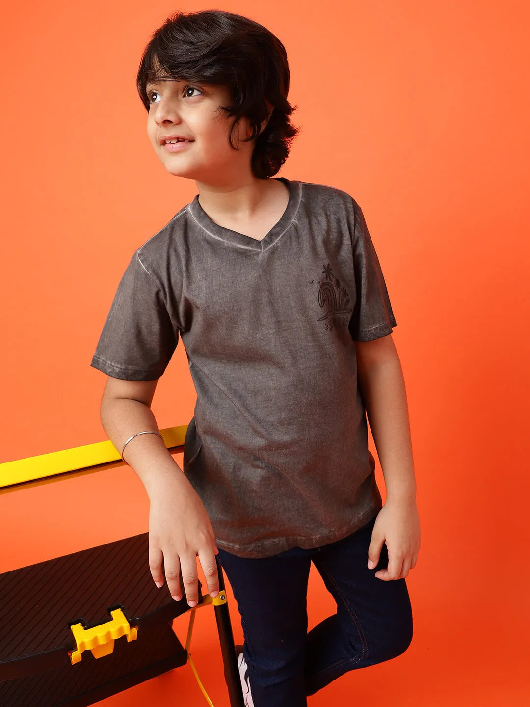 Boys Dark Grey Cotton T-shirt