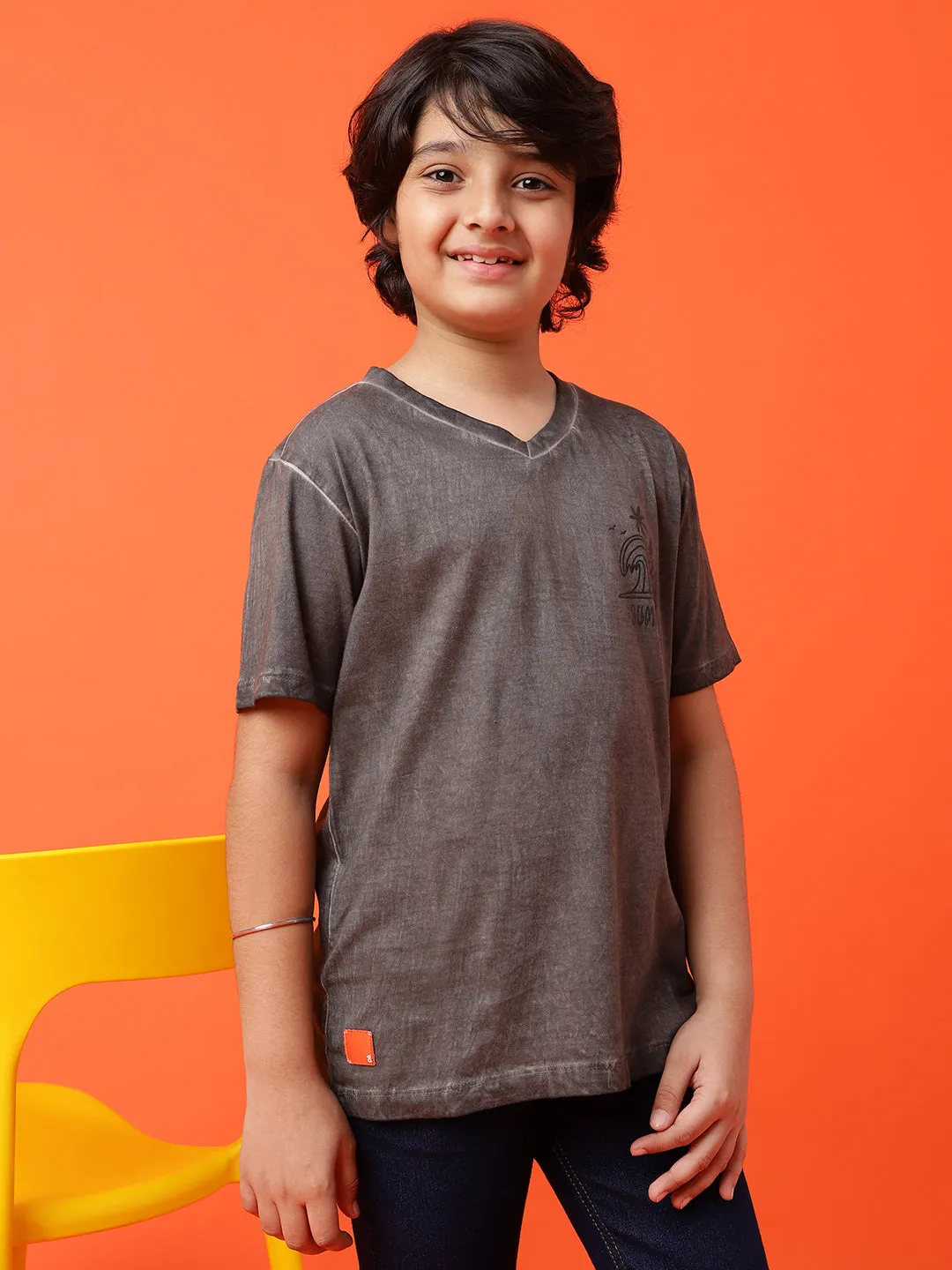 Boys Dark Grey Cotton T-shirt