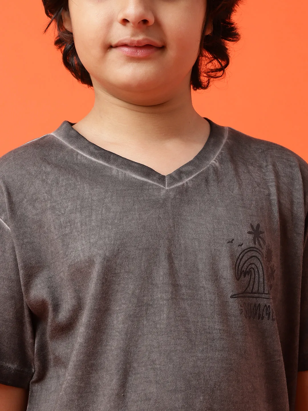 Boys Dark Grey Cotton T-shirt