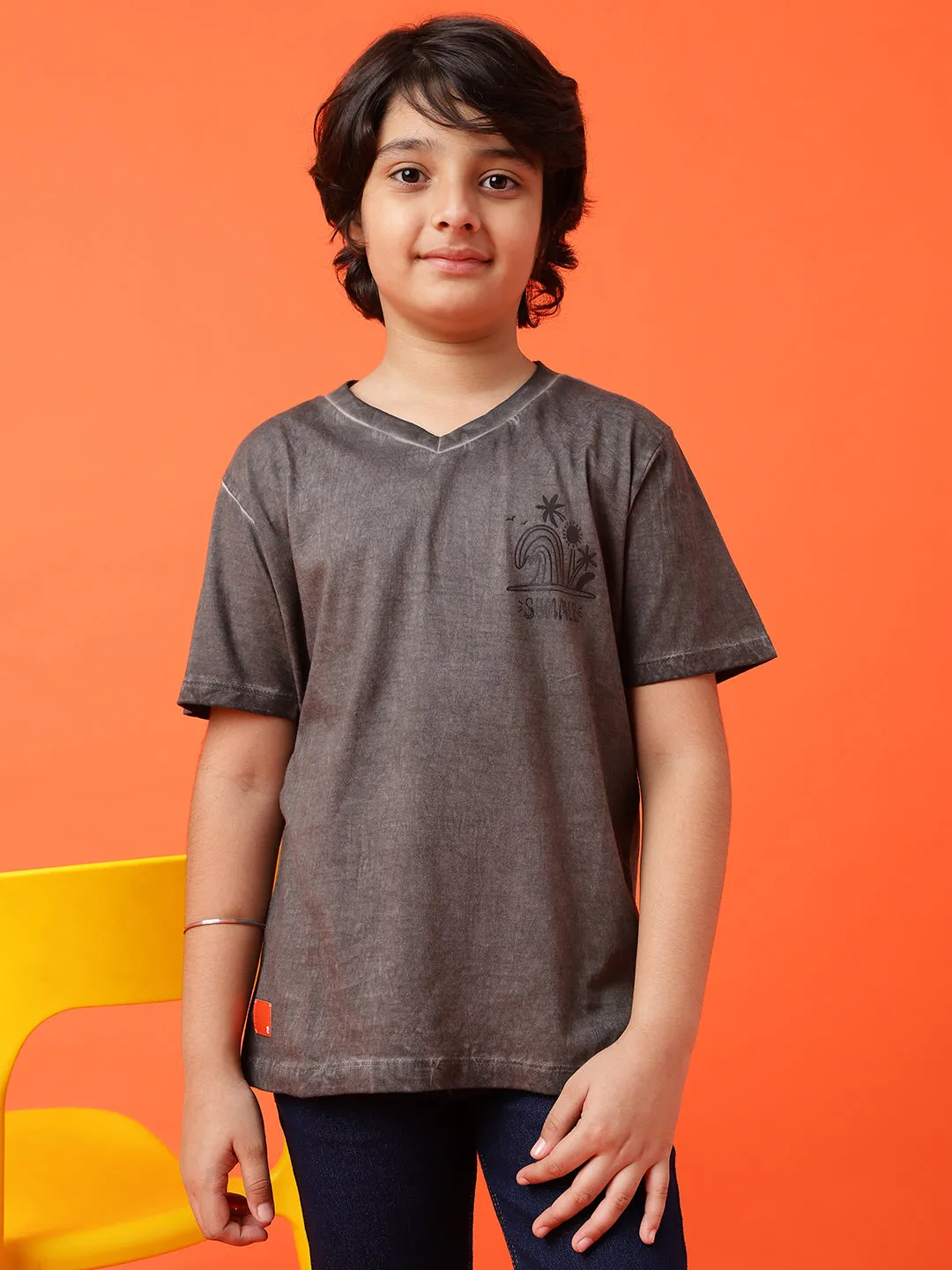 Boys Dark Grey Cotton T-shirt