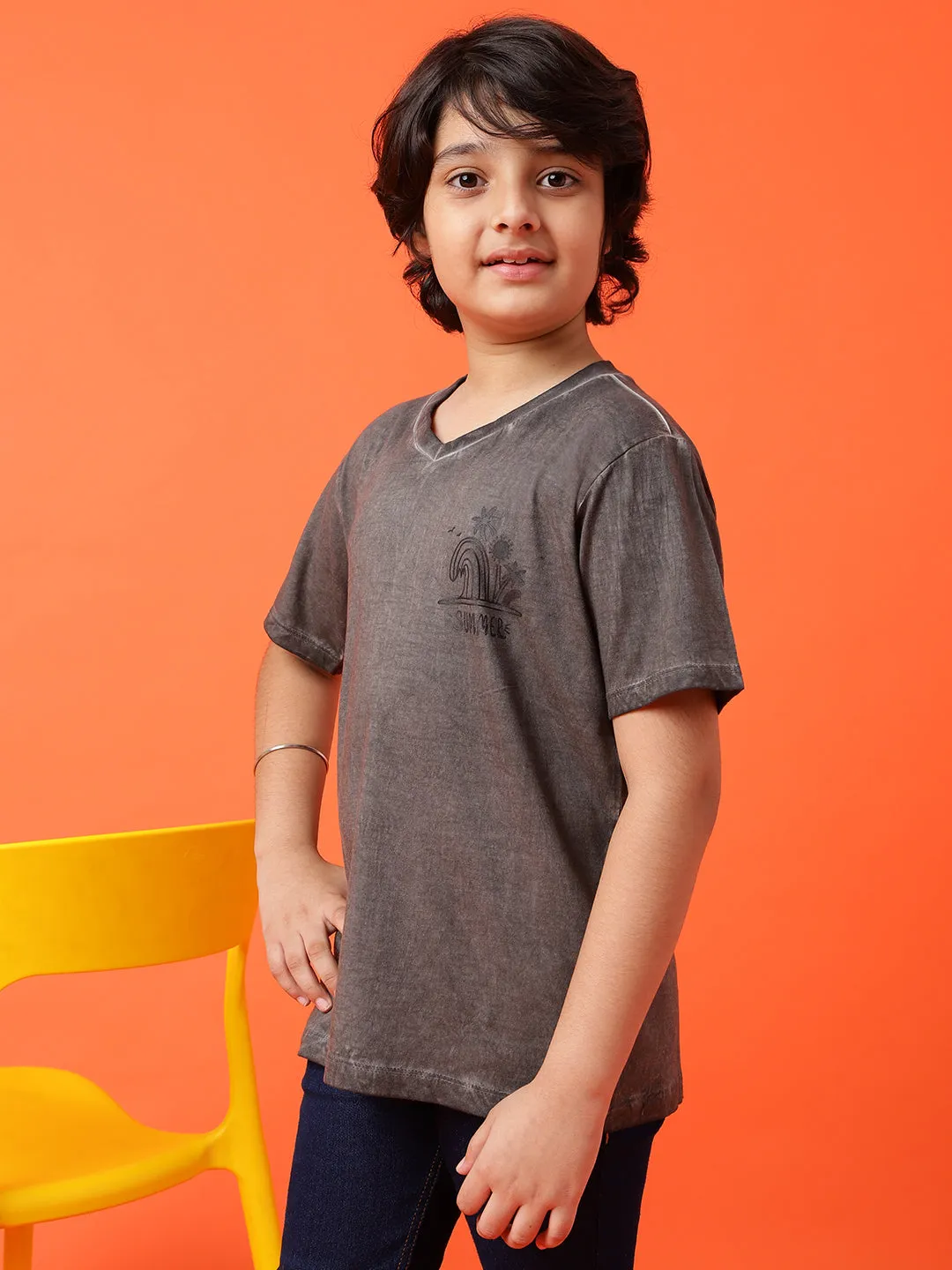 Boys Dark Grey Cotton T-shirt