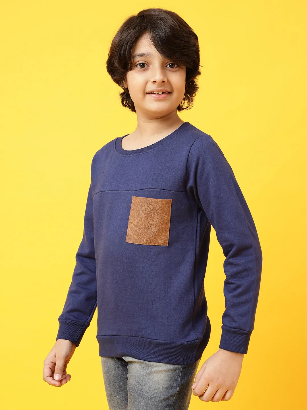 Boys Navy Blue Cotton Printed Sweatshirt