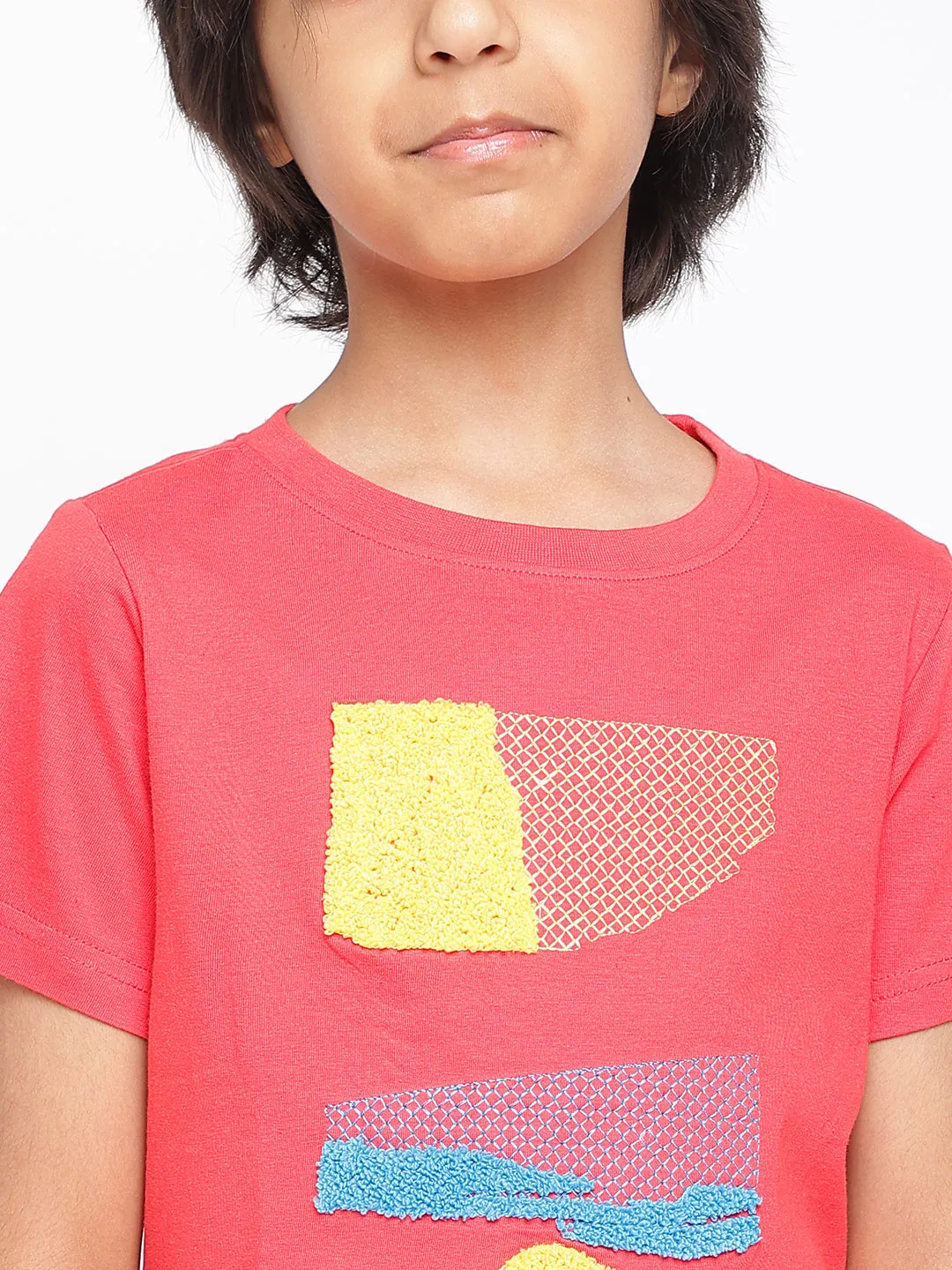 Boys Red Printed Cotton T-shirt