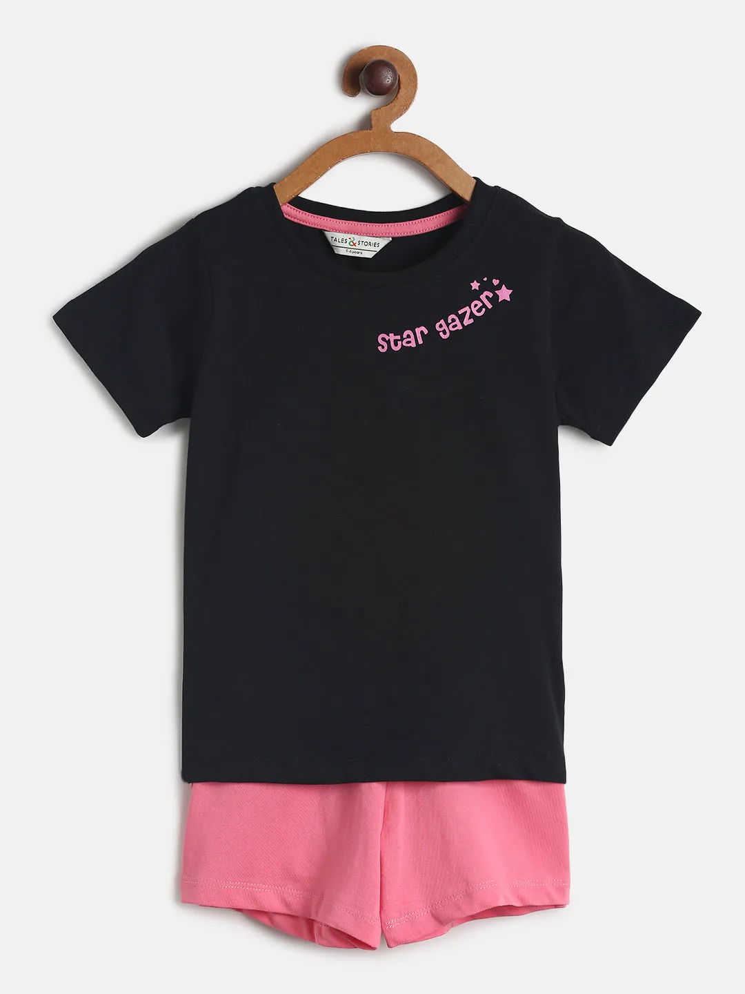 Boys/Girls Black & Pink Cotton Night Suit