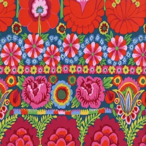 Fabric  Embroidered Flowers-Red,PWKF001.REDXX, Artisan Collection from Kaffee Fassett for Free Spirit.