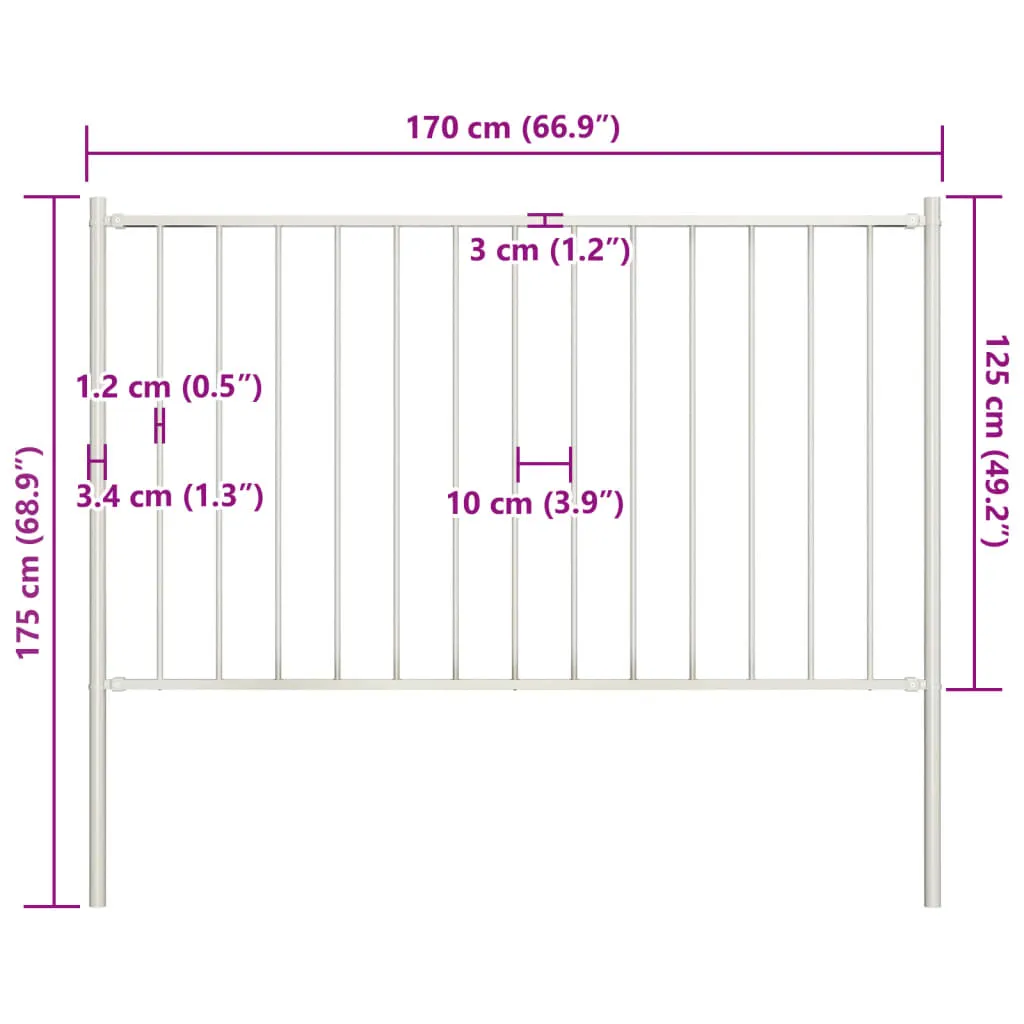 Fence Panel with Posts Powder-coated Steel 1.7x1.25 m White