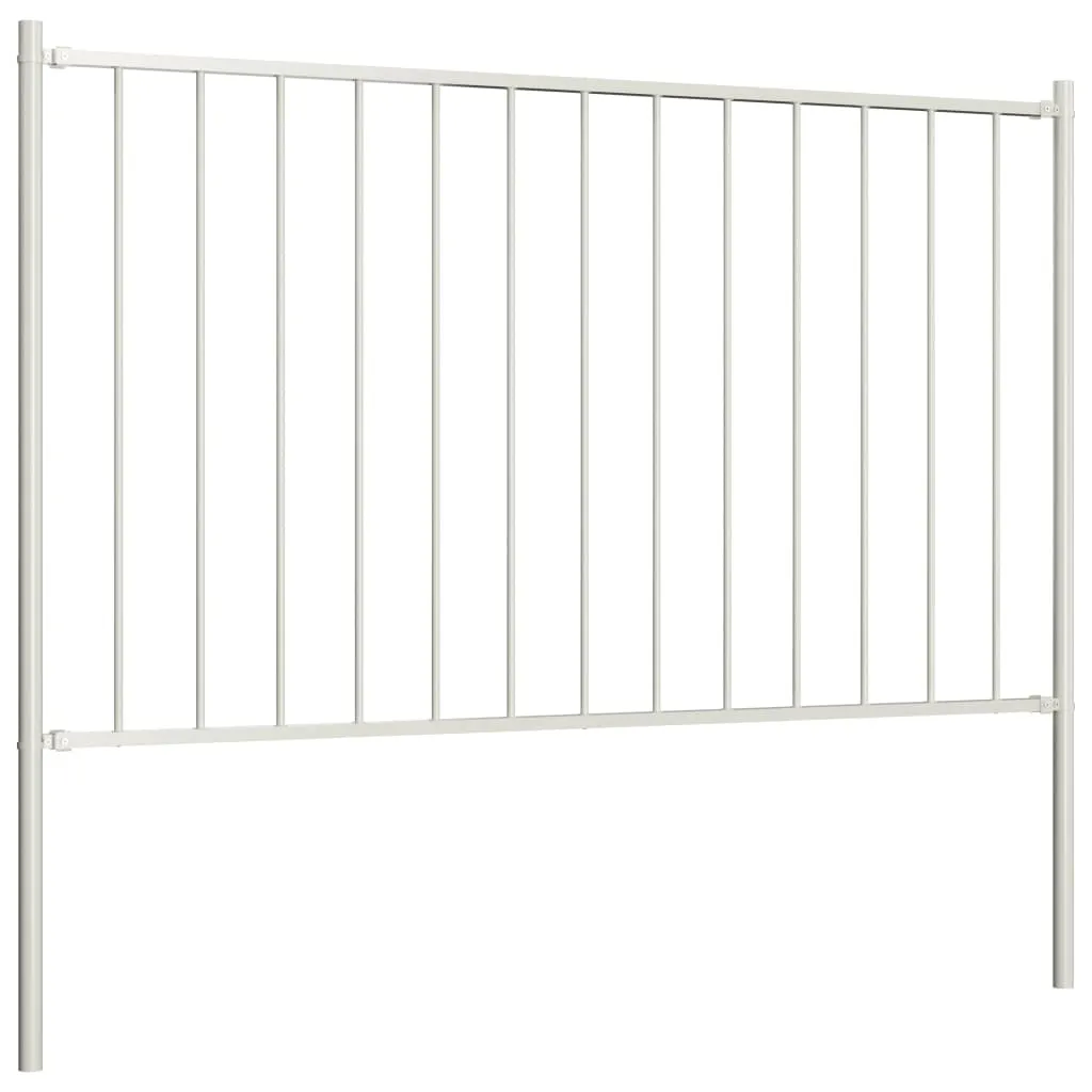 Fence Panel with Posts Powder-coated Steel 1.7x1.25 m White