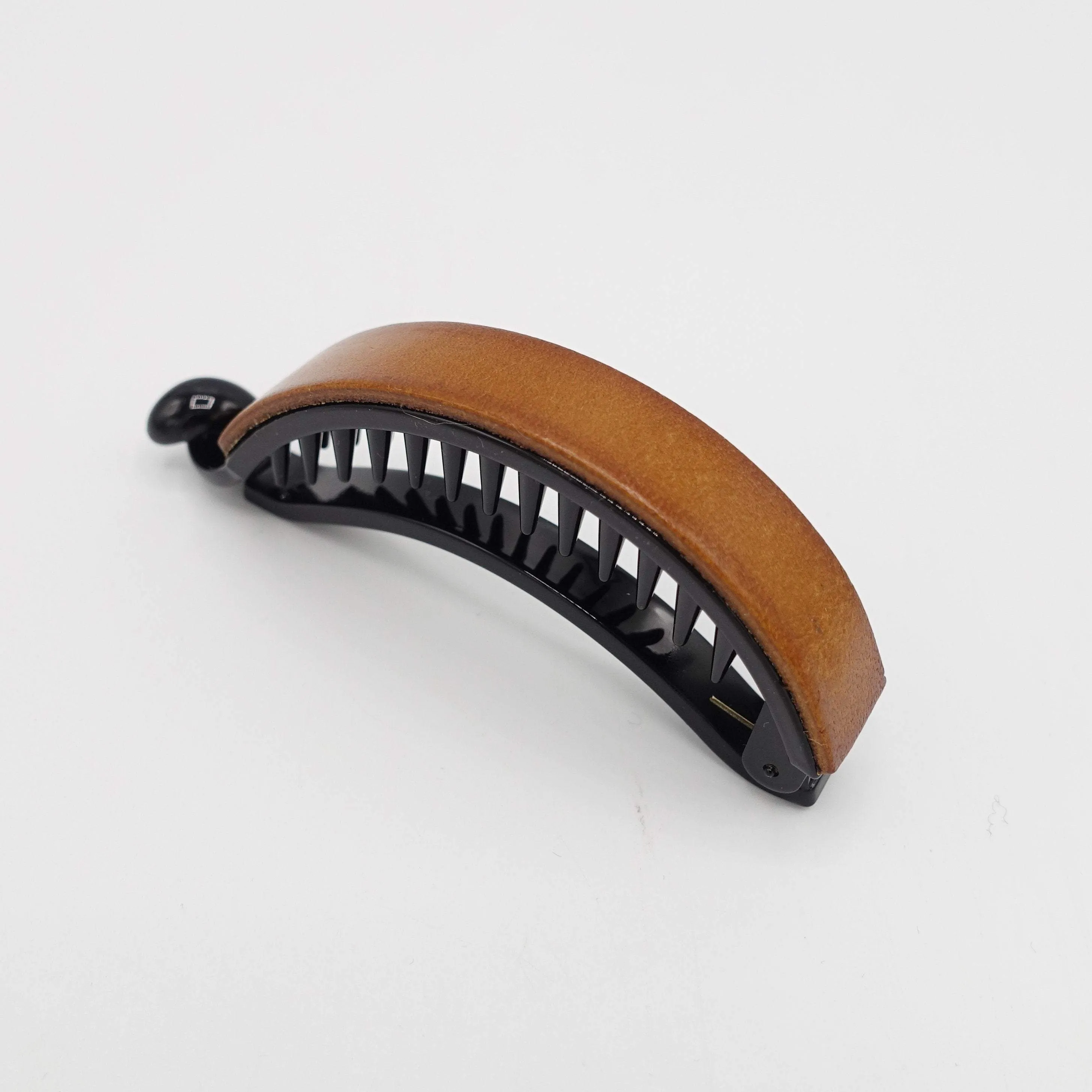 genuine leather covered half moon hair claw basic woman hair accessory