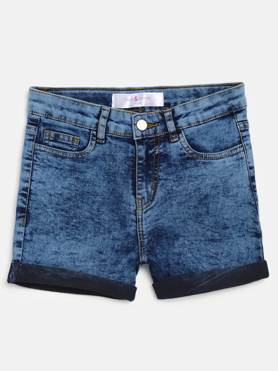 Girls Mid Blue Denim Shorts