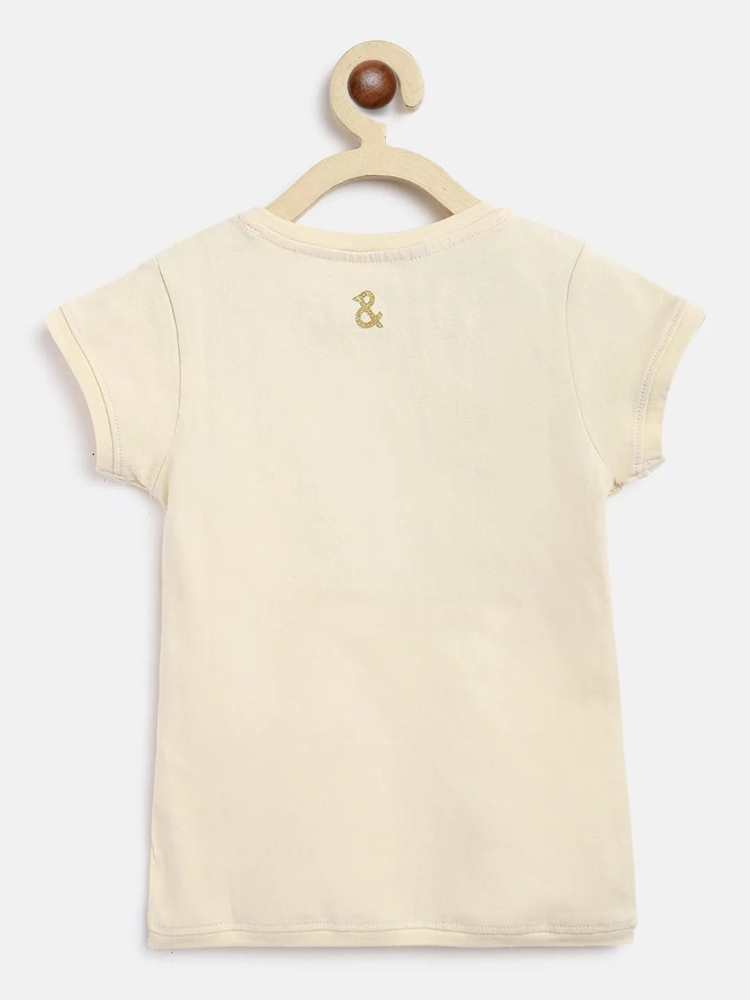 Girls Off White Cotton T-Shirt