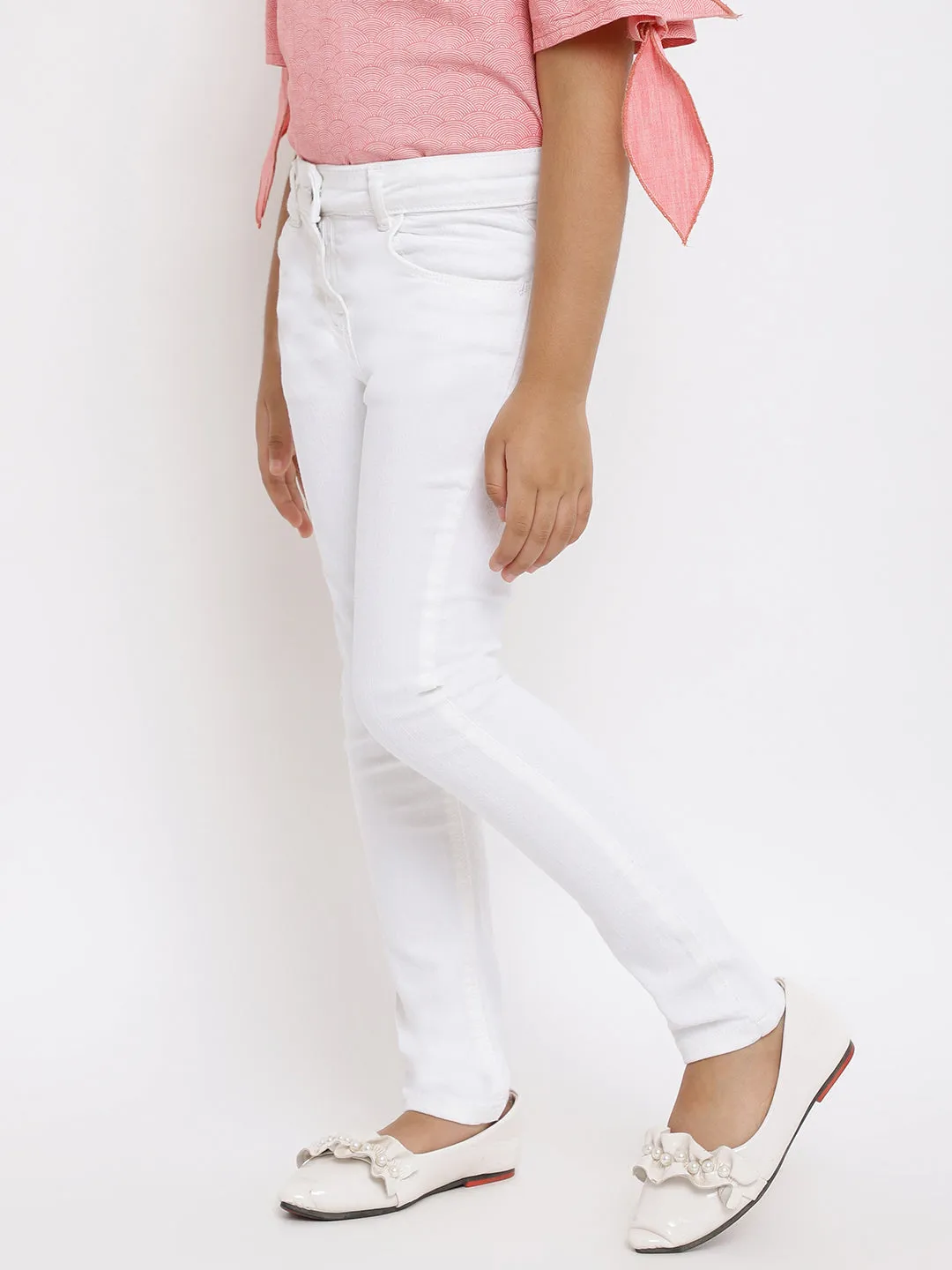 Girls White Slim Fit Trouser