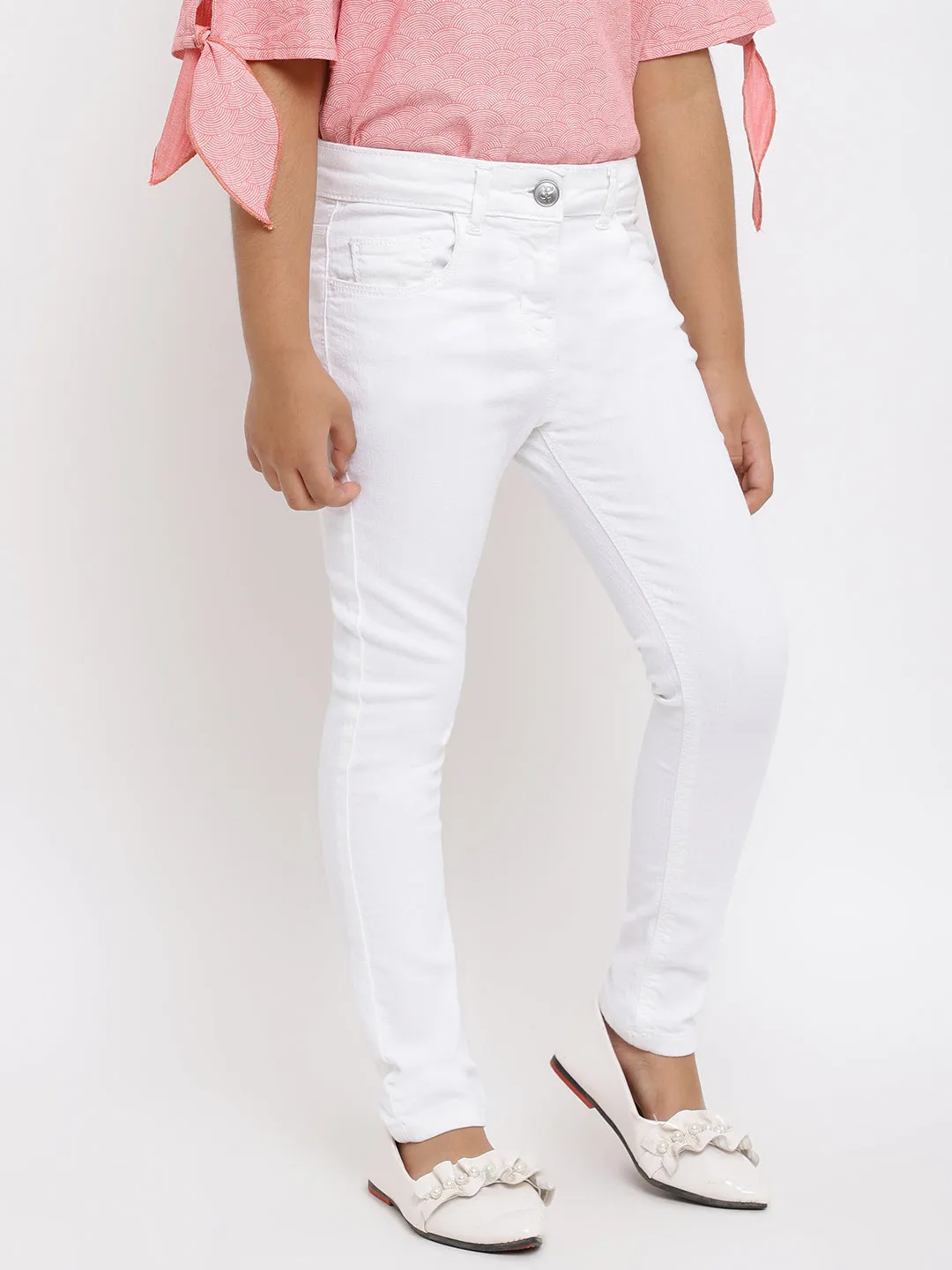 Girls White Slim Fit Trouser