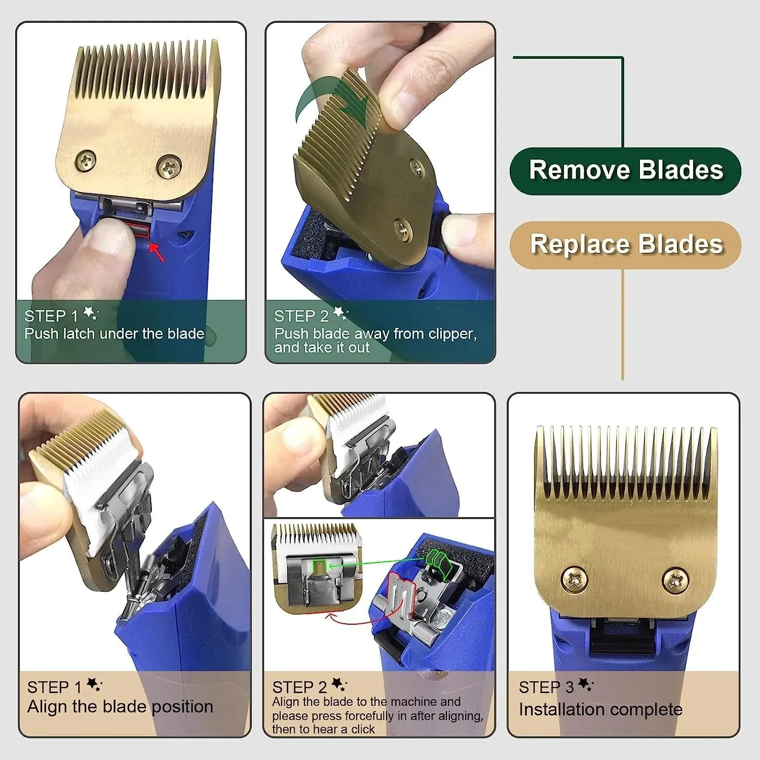 Gold Pet Clipper Blades 4 Pack Set