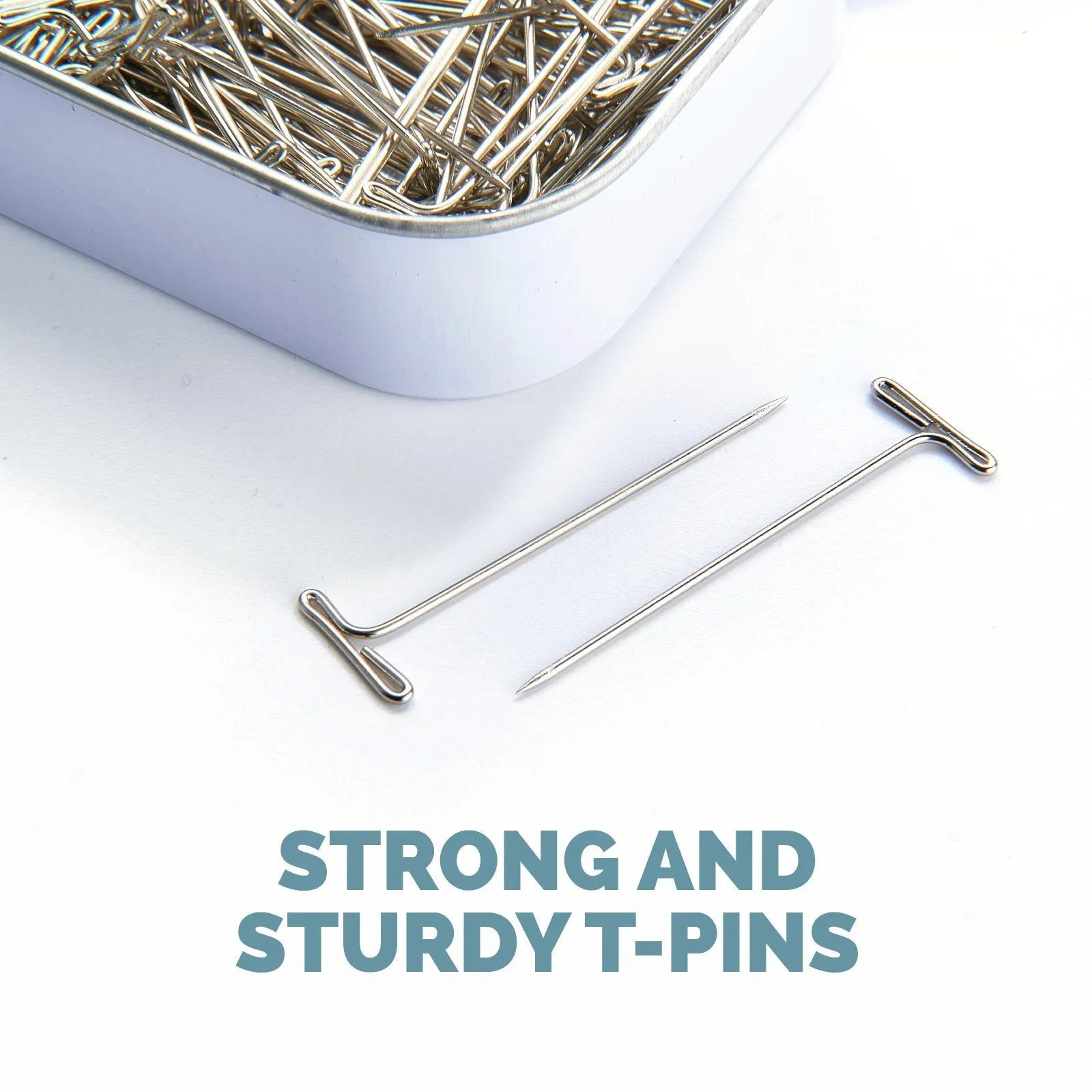 KnitIQ Strong Stainless Steel T-Pins for Blocking, Knitting & Sewing | 150 Units, 1.5 Inch