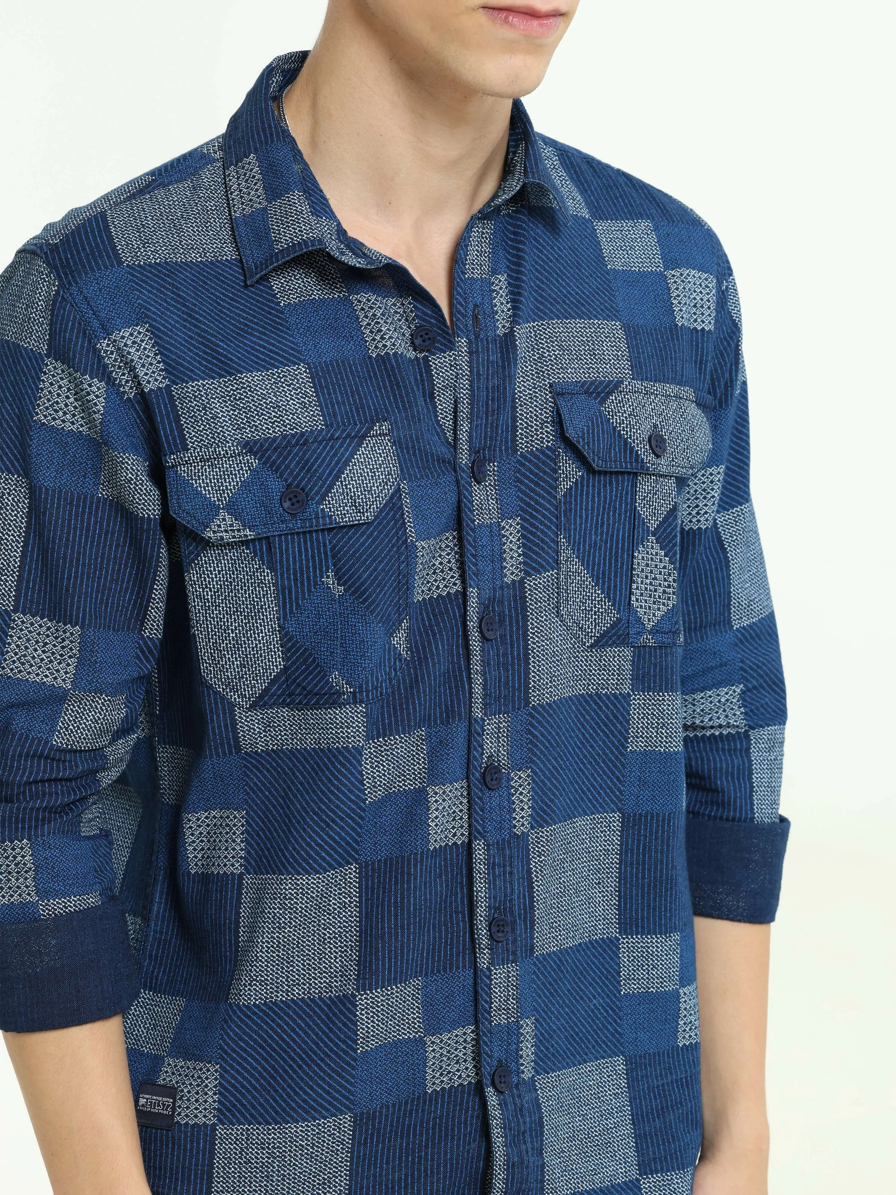 Lt Denim multi blocked check shirt