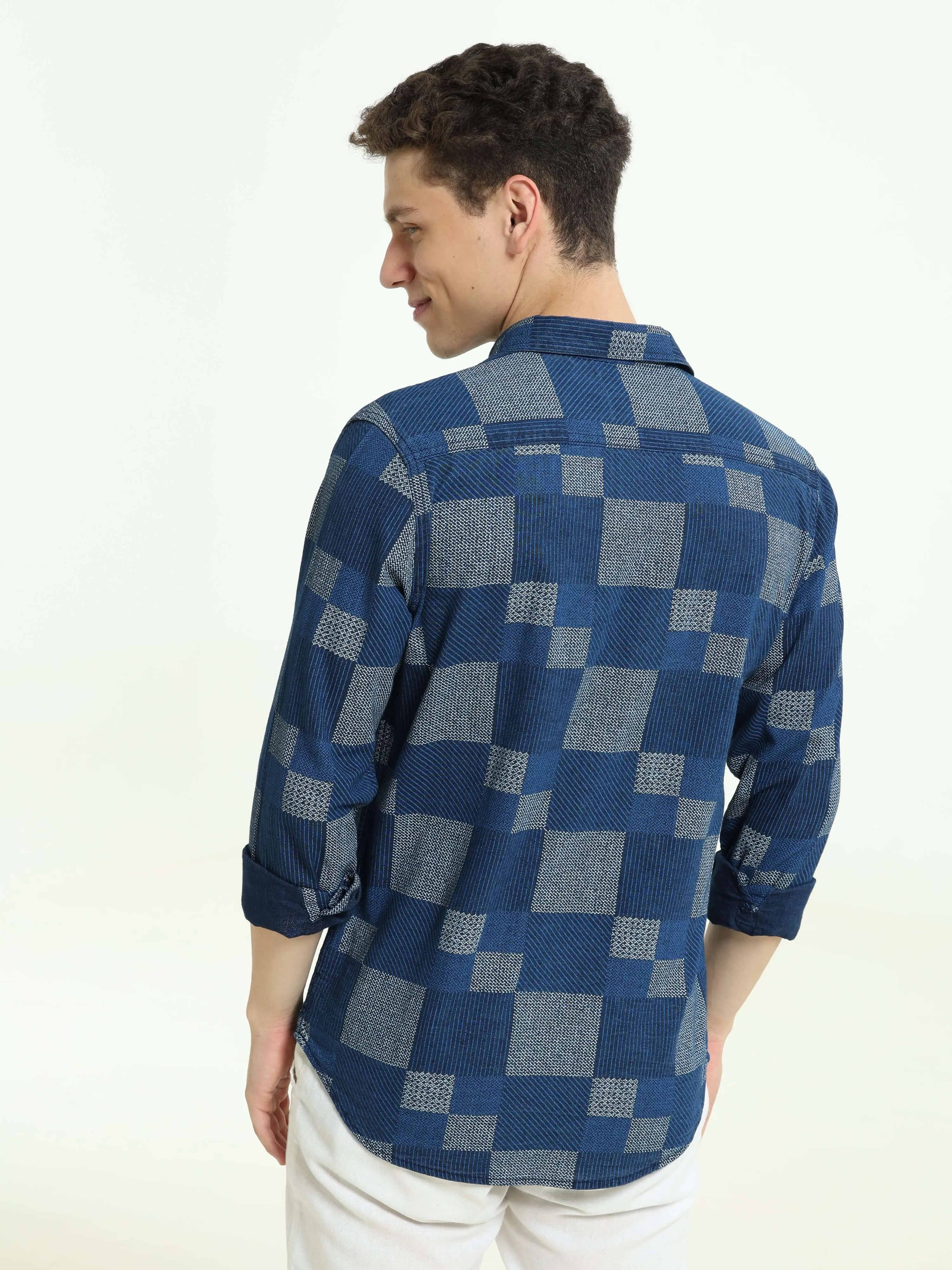 Lt Denim multi blocked check shirt