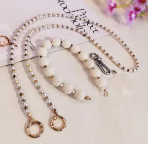 Multiple length pearl and beaded smartphone lanyard