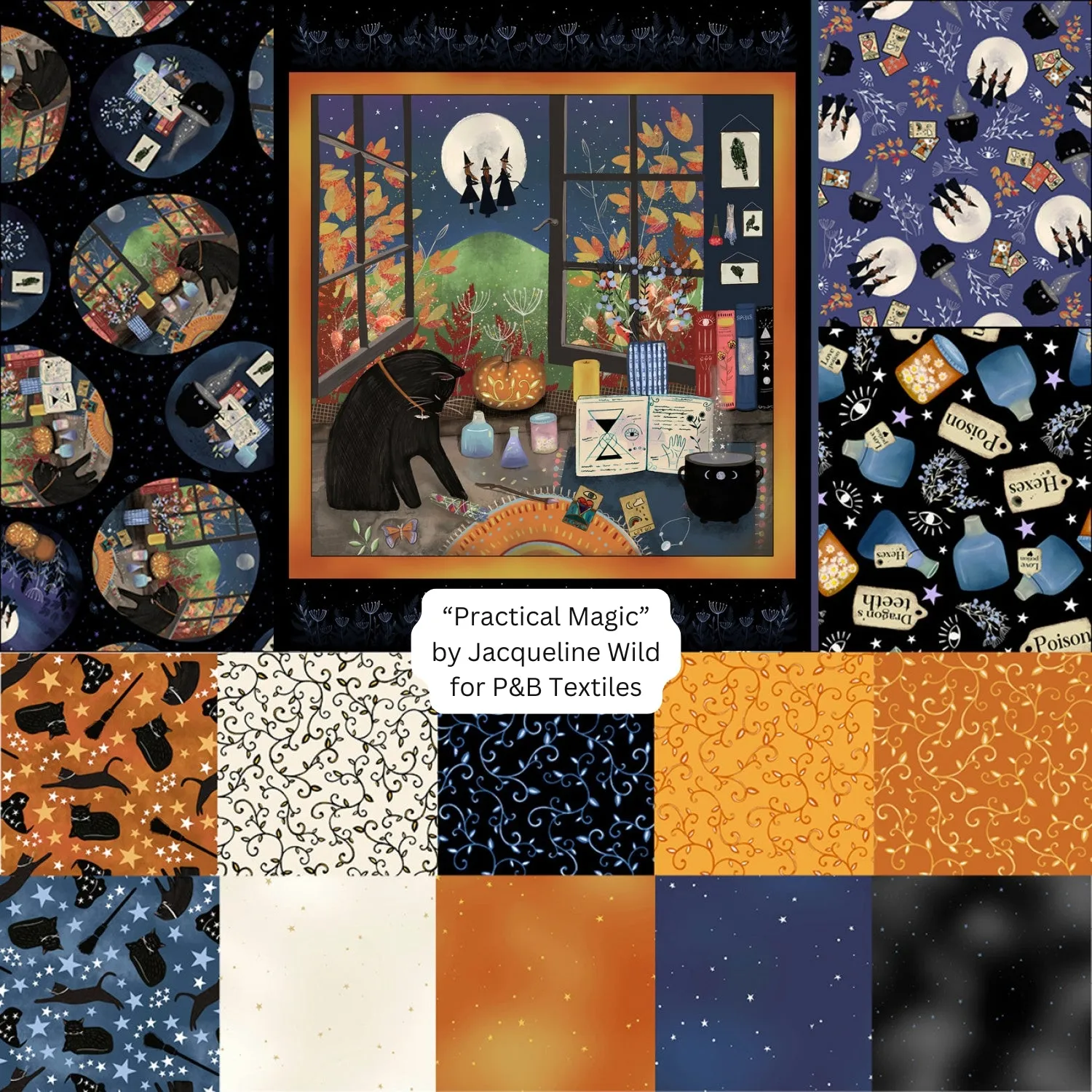 Practical Magic | Starry Sky Orange by Jacqueline Wild for P&B Textiles | PMAG5365-O