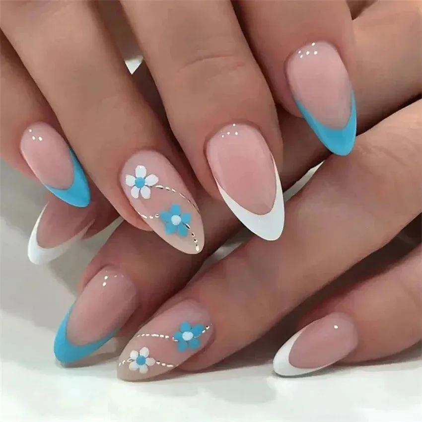 Trendy 4Pcs/Set Acrylic Long Ballet Press on Coffin Nails With Art