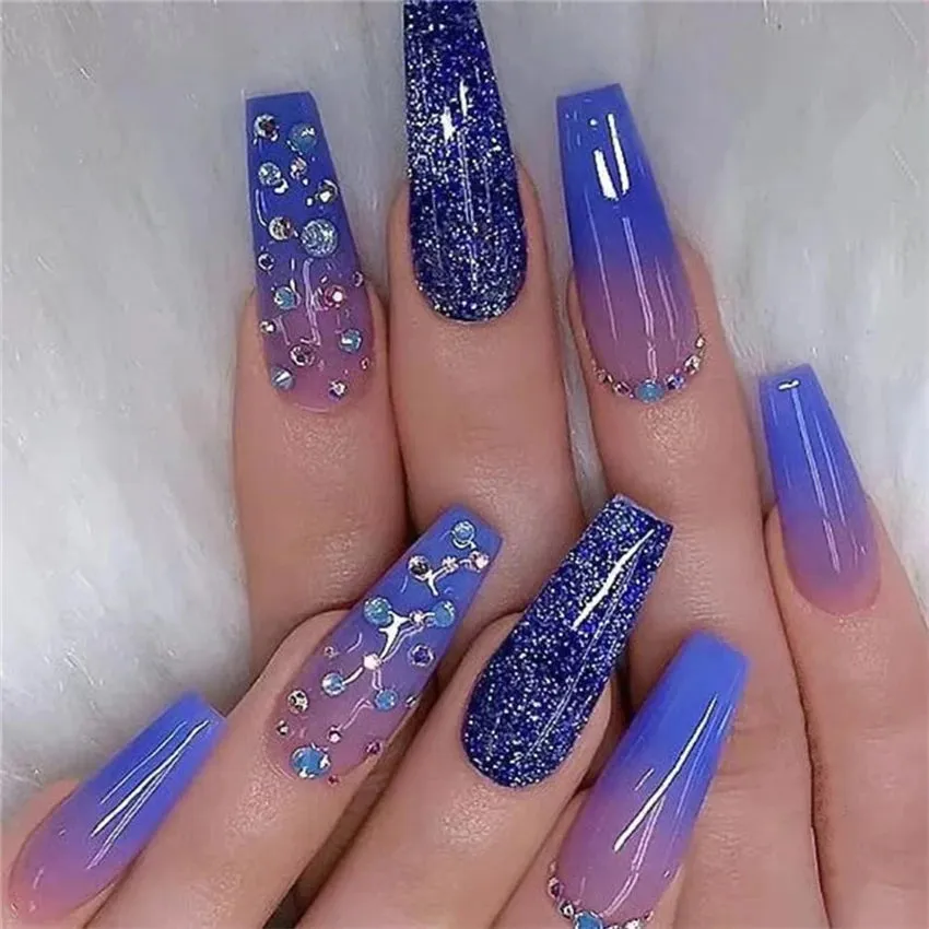 Trendy 4Pcs/Set Acrylic Long Ballet Press on Coffin Nails With Art