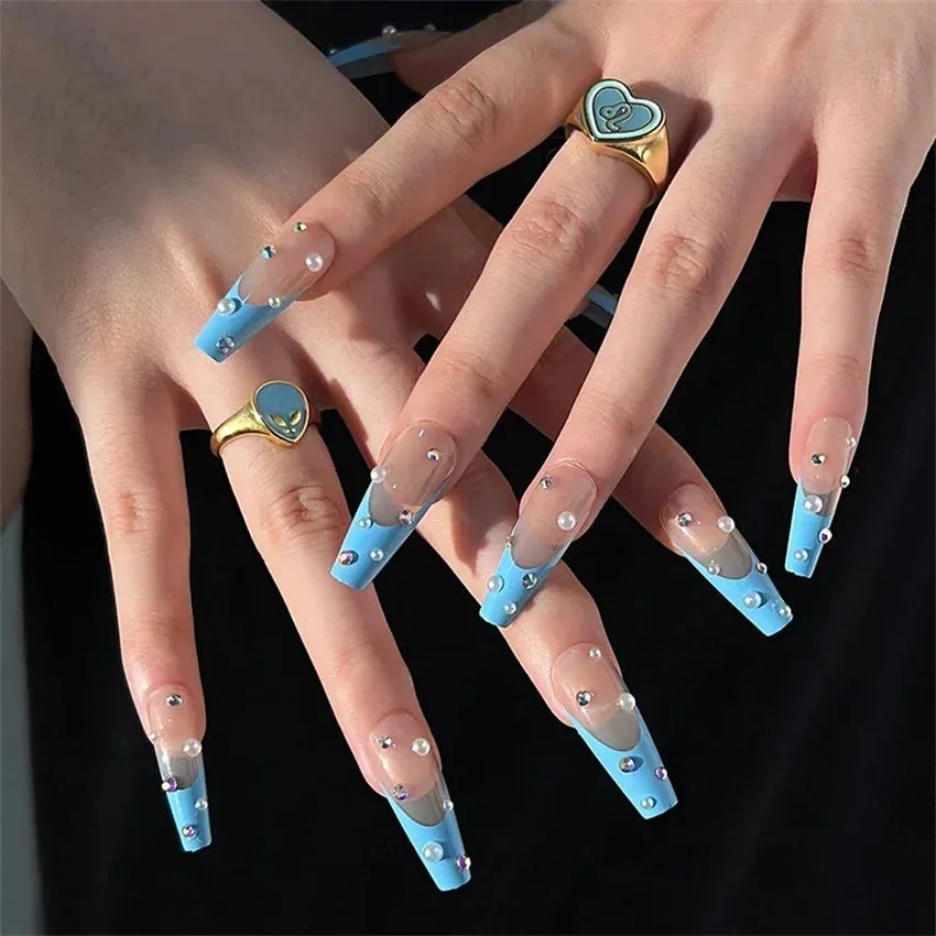 Trendy 4Pcs/Set Acrylic Long Ballet Press on Coffin Nails With Art