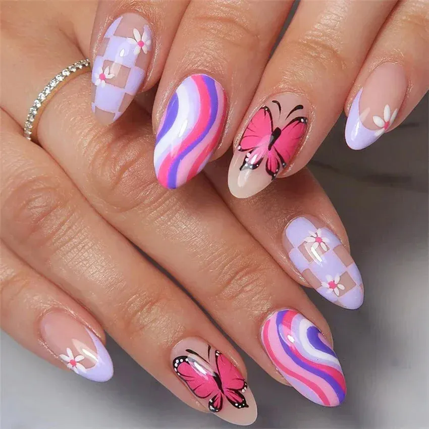 Trendy 4Pcs/Set Acrylic Long Ballet Press on Coffin Nails With Art