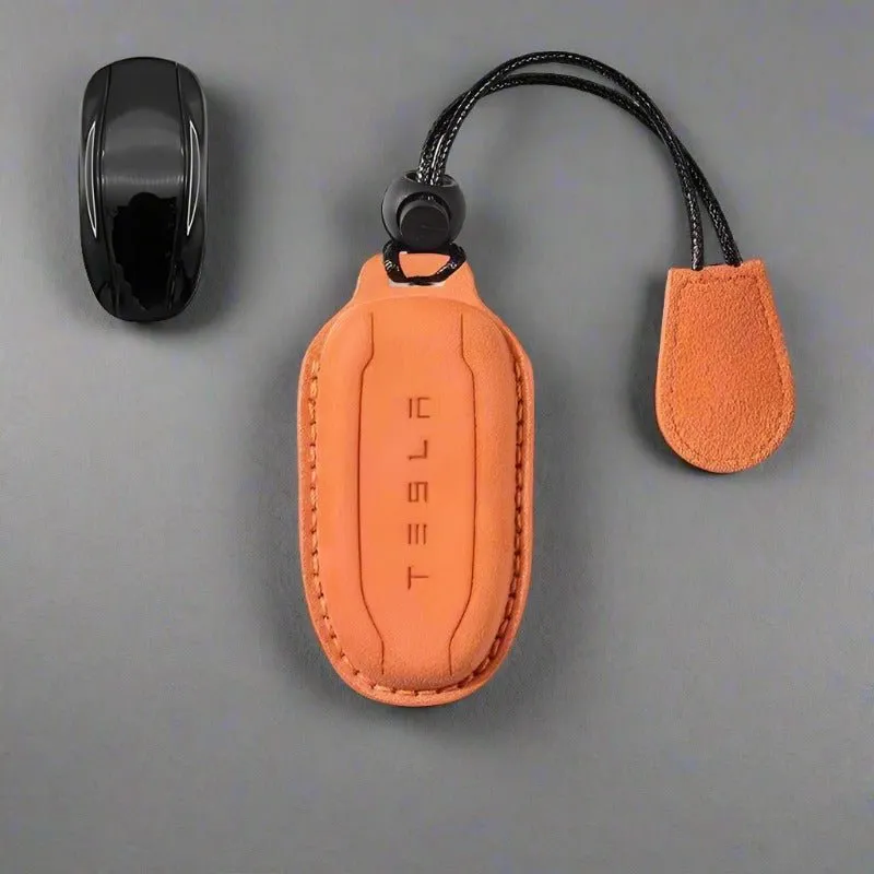 Tumbled leather key bag for Tesla