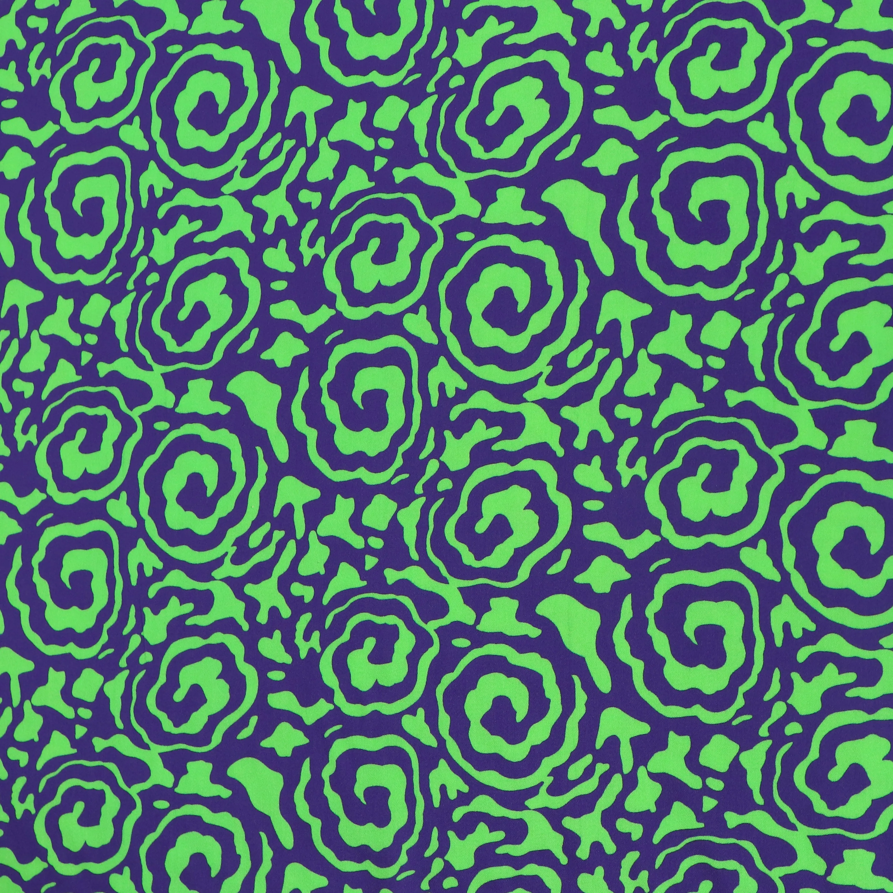 Viscose Satin - Flower Swirls - Green   Purple - SECONDS