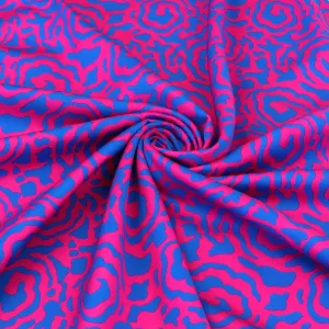 Viscose Satin - Flower Swirls - Pink   Blue - SECONDS