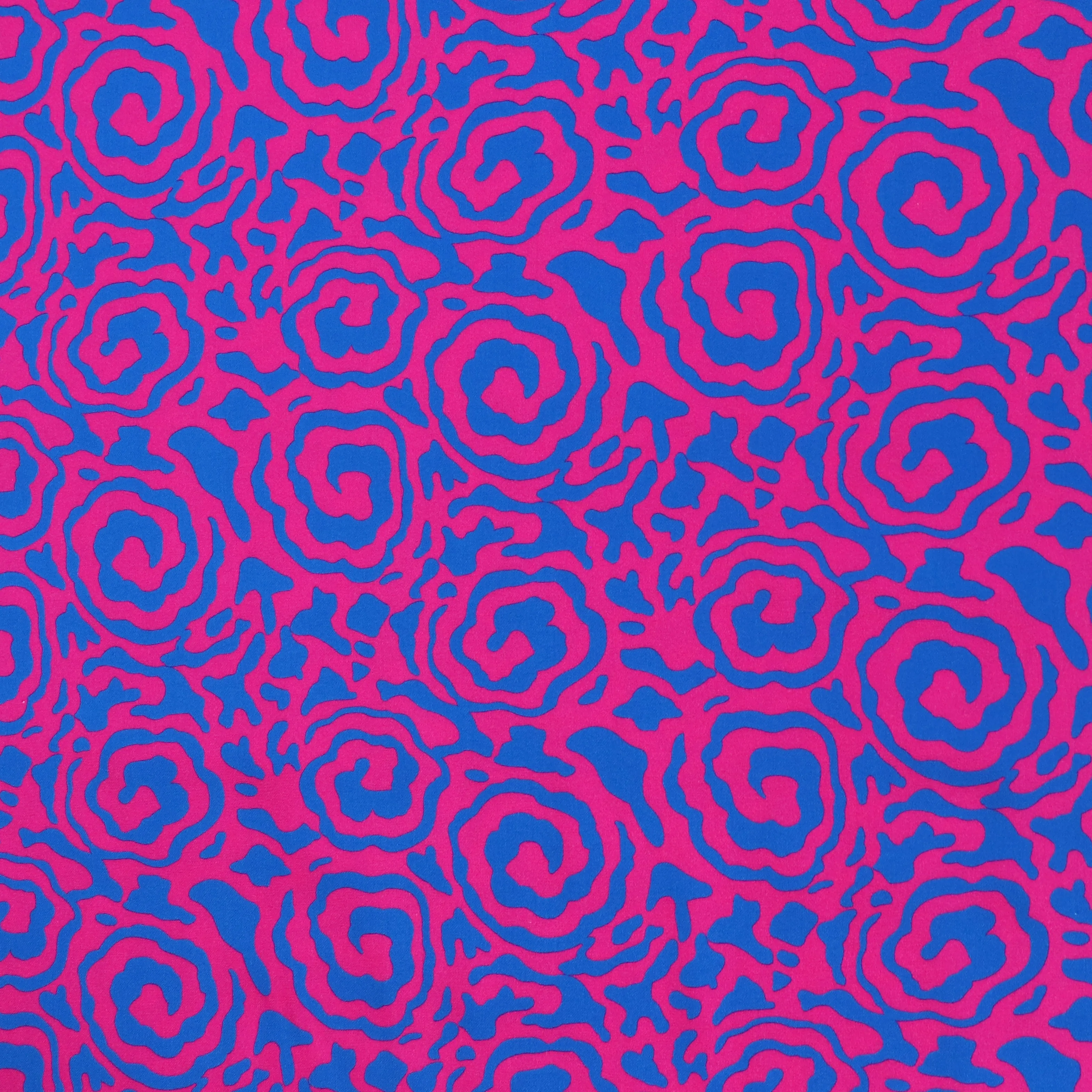 Viscose Satin - Flower Swirls - Pink   Blue - SECONDS